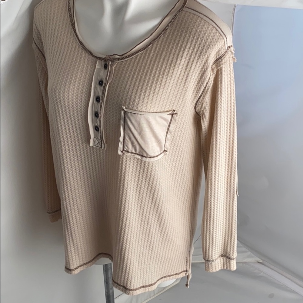 She and Sky oatmeal thermal oversized henley top S - Picture 2 of 9